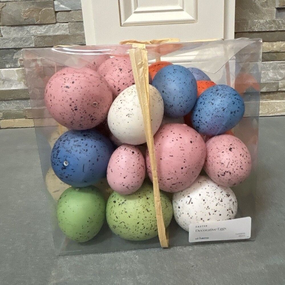 At Home Decorative Eggs Multicolor Speckled Plastic Easter 48pcs w/Varying Sizes